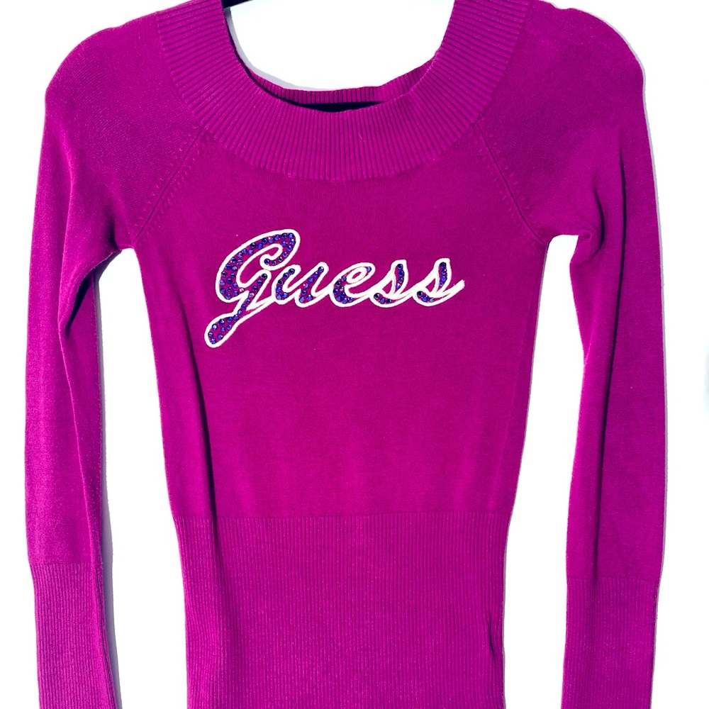 Bright purple Guess sweater w Swarovski crystals S